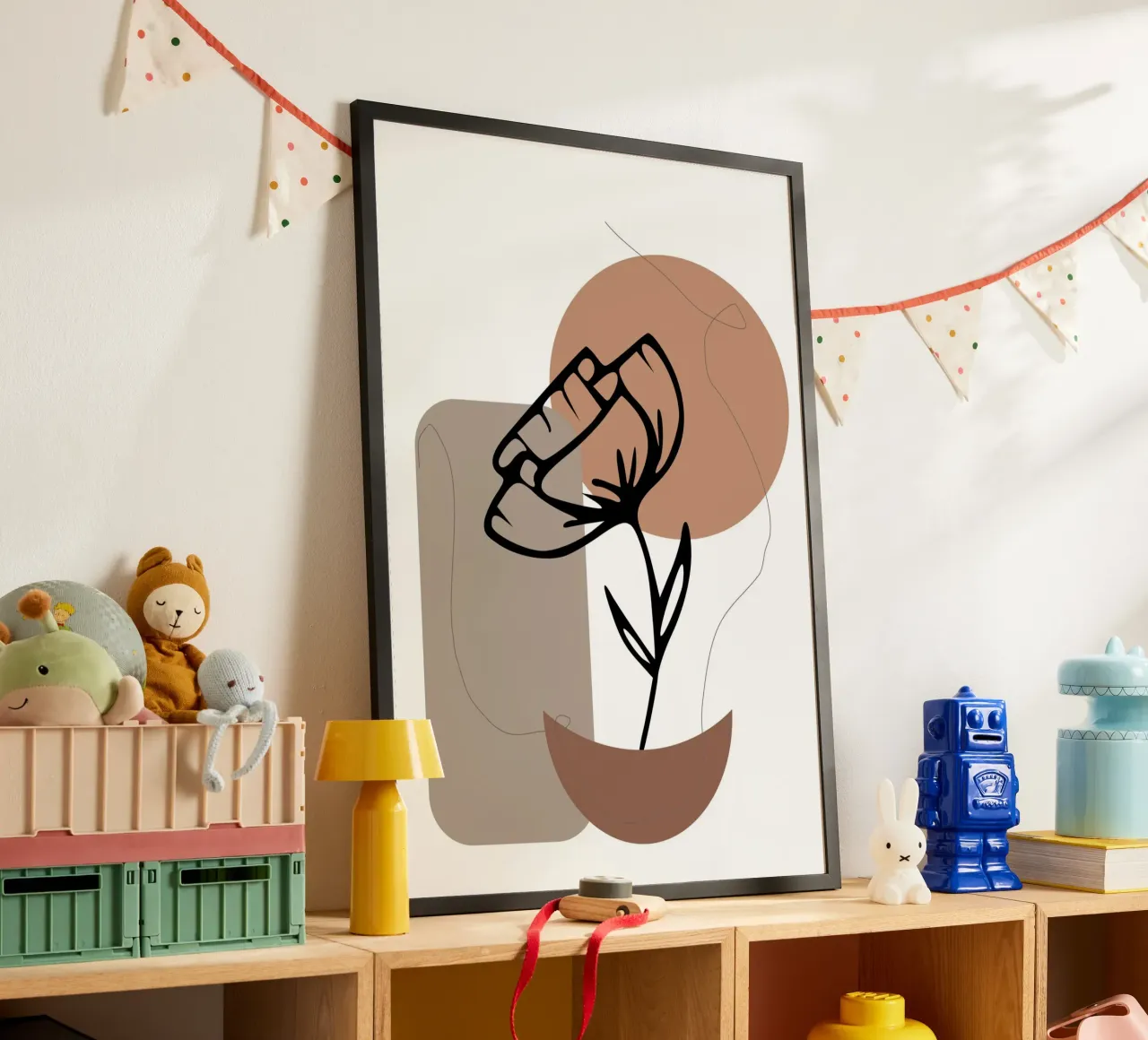 sole flower and half moon poster con telaio in alluminio da vintageshop