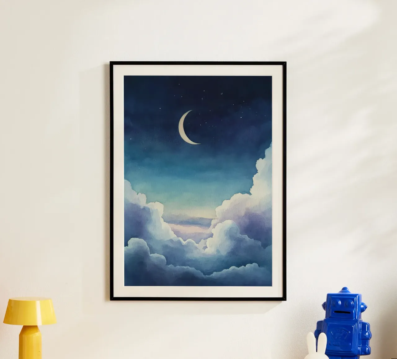 luna crescente cielo notturno stelle nuvole poster con telaio in alluminio da Thomas Weber