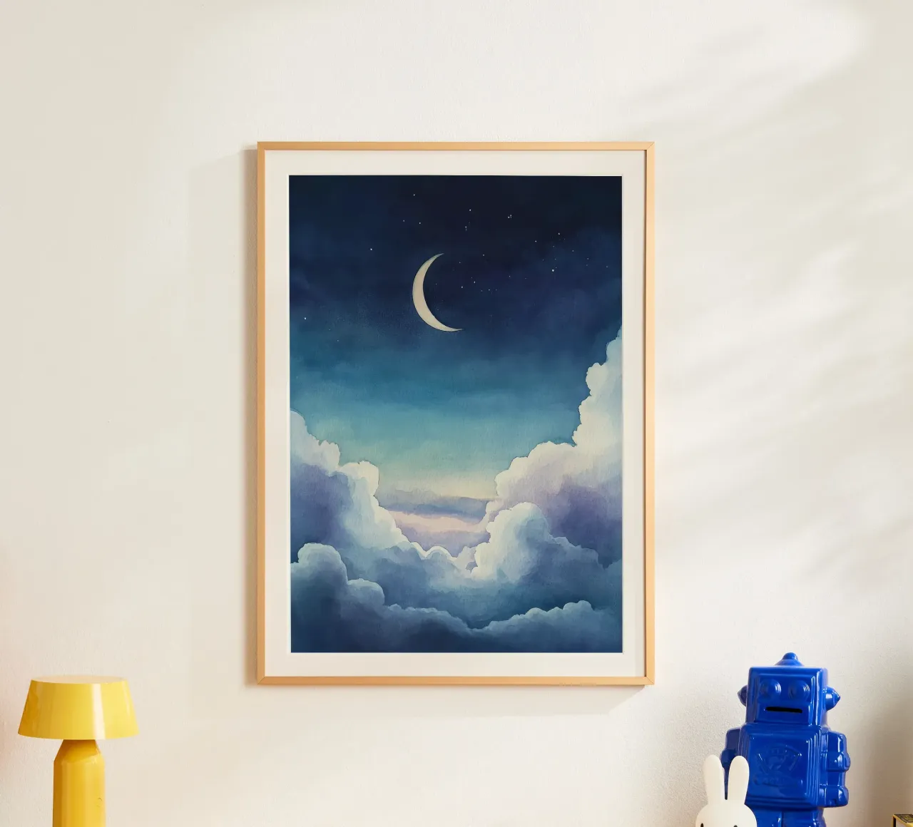 luna crescente cielo notturno stelle nuvole poster con telaio in alluminio da Thomas Weber