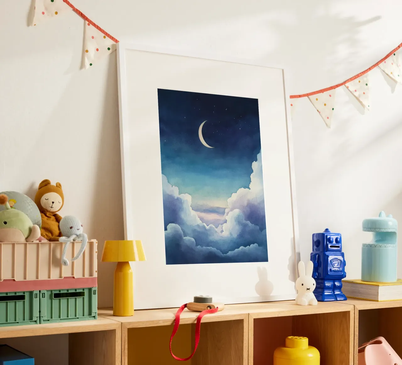 luna crescente cielo notturno stelle nuvole poster con telaio in alluminio da Thomas Weber
