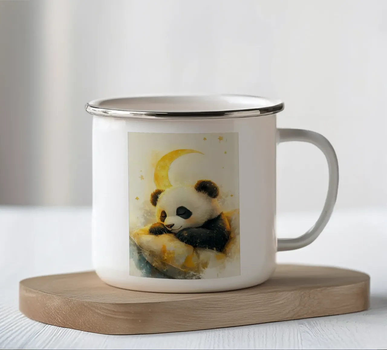panda luna crescente cuscino stelle notte tazza in smalto da Thomas Weber
