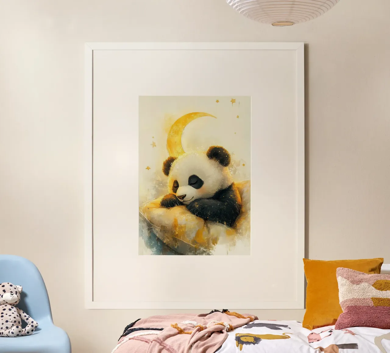 panda luna crescente cuscino stelle notte poster con telaio in plastica da Thomas Weber
