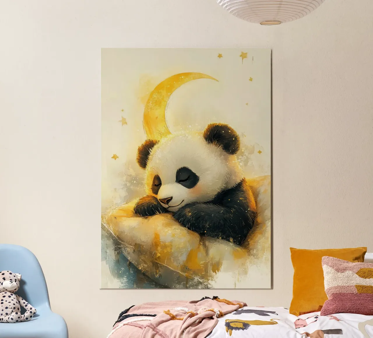panda luna crescente cuscino stelle notte poster con telaio in plastica da Thomas Weber
