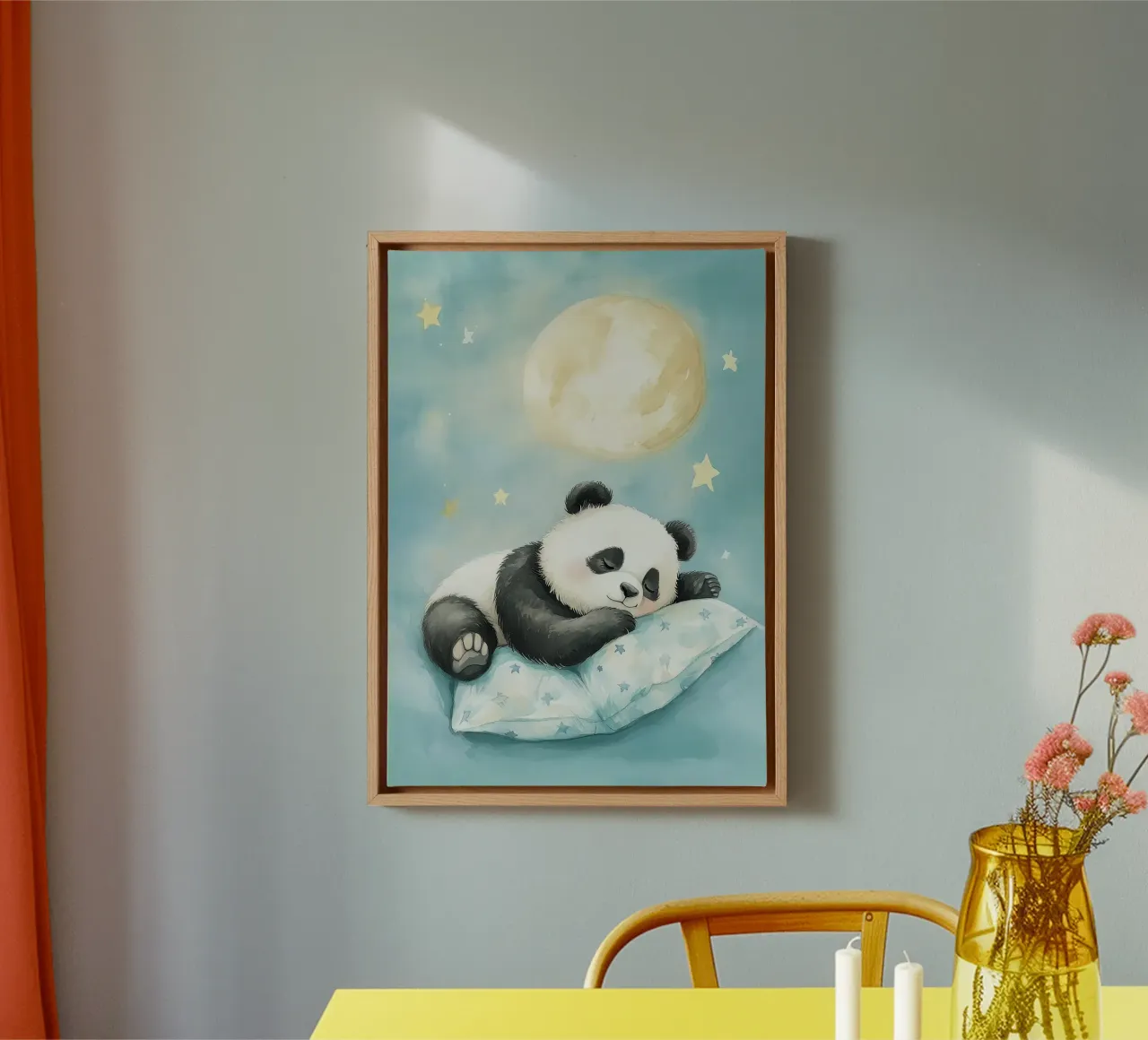 cuscino panda che dorme con le stelle della luna tela con Cornice a cassetta da Thomas Weber