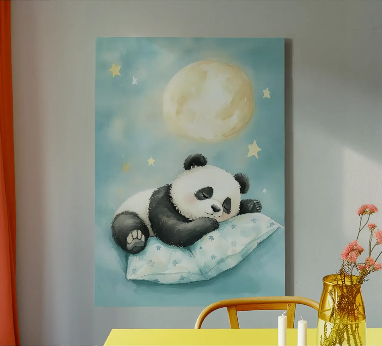 cuscino panda che dorme con le stelle della luna tela con Cornice a cassetta da Thomas Weber