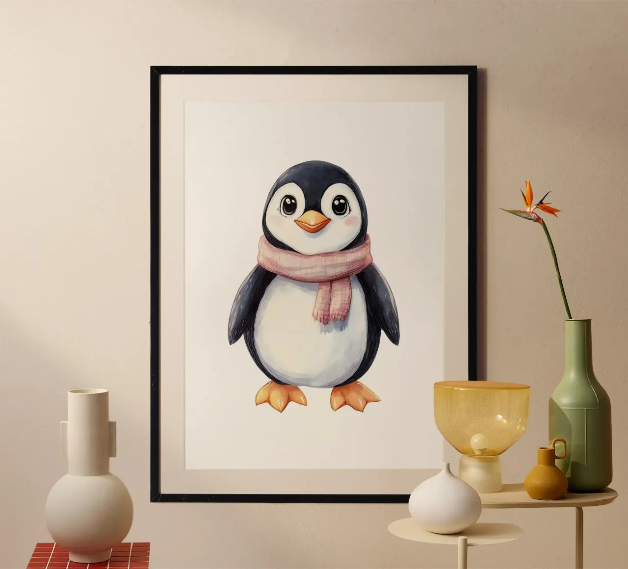 sciarpa pinguino cartone animato animale carino poster con telaio in alluminio da Thomas Weber