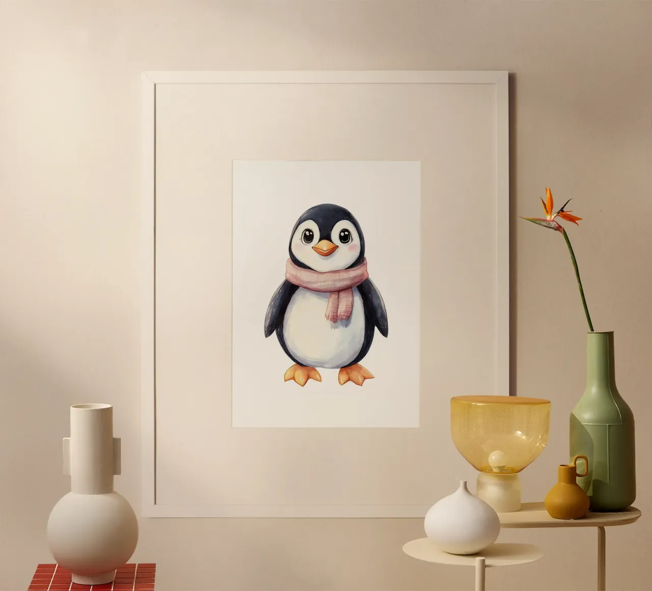 sciarpa pinguino cartone animato animale carino poster con telaio in alluminio da Thomas Weber