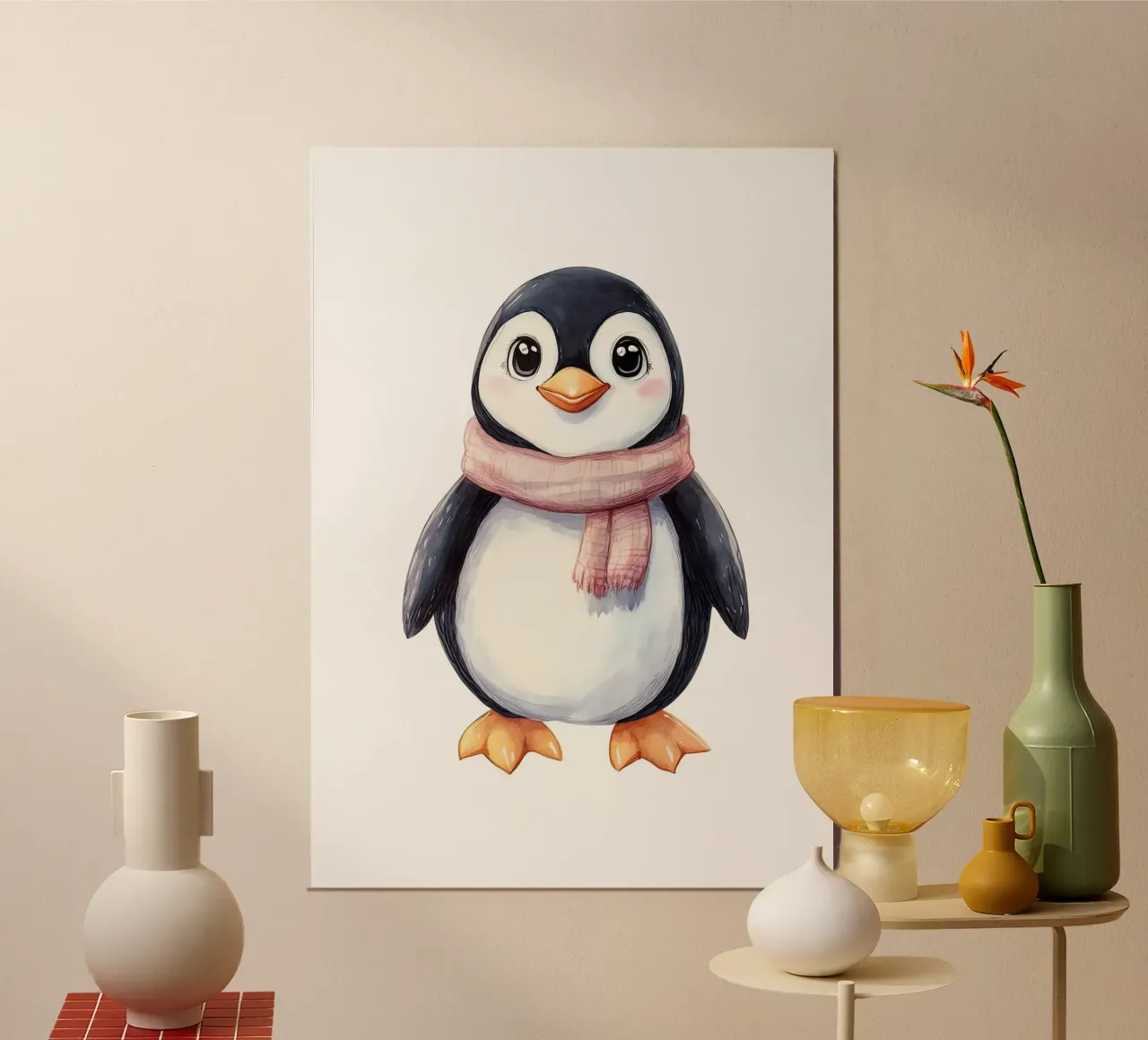 sciarpa pinguino cartone animato animale carino poster con telaio in alluminio da Thomas Weber