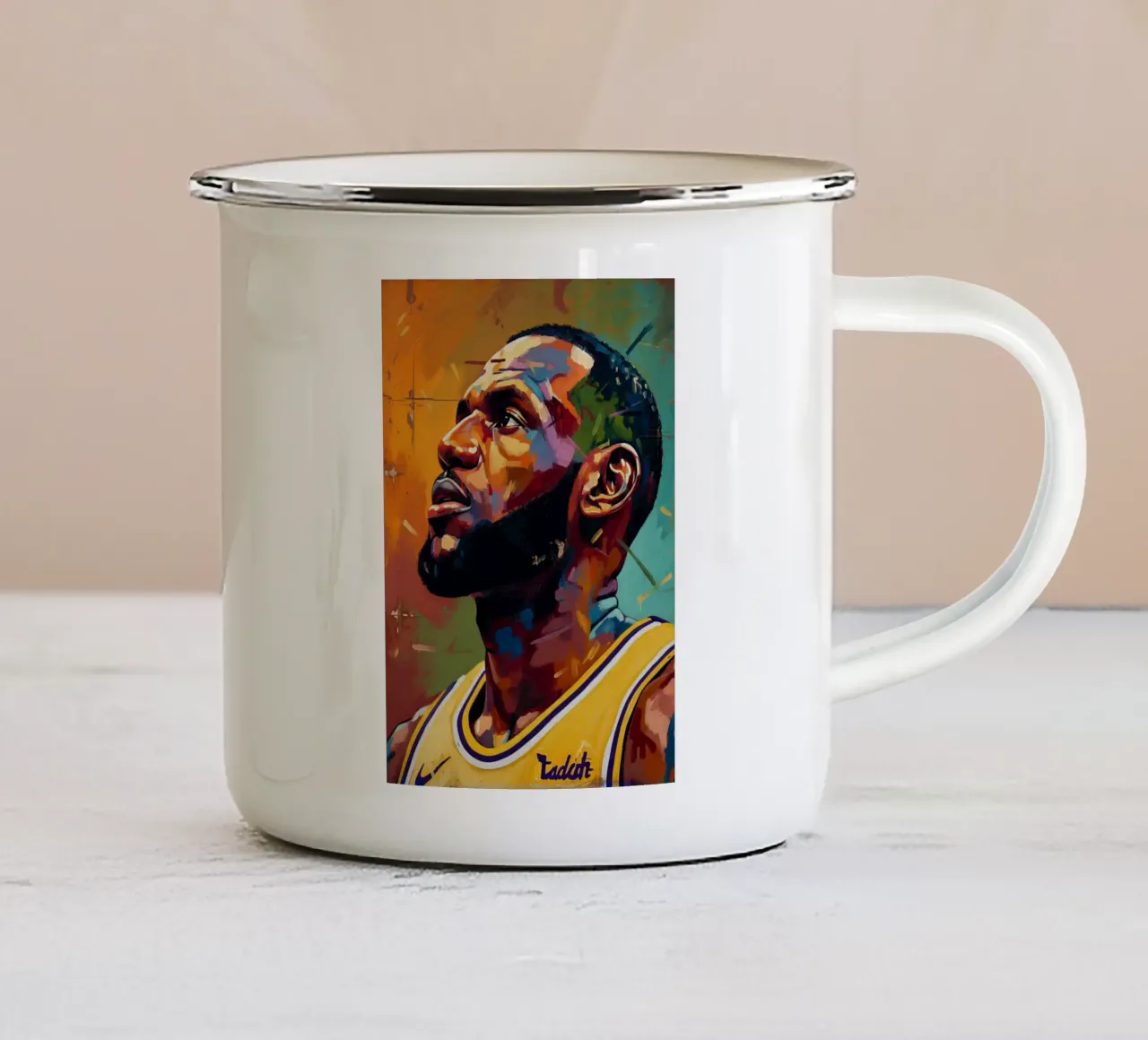 Lebron James abstracte kleurrijke kunst emaille mok van Lembayung art