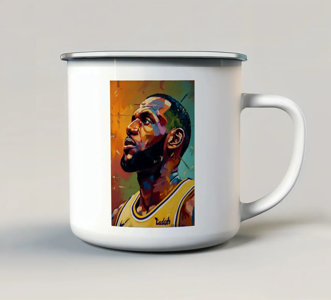 Lebron James abstracte kleurrijke kunst emaille mok van Lembayung art
