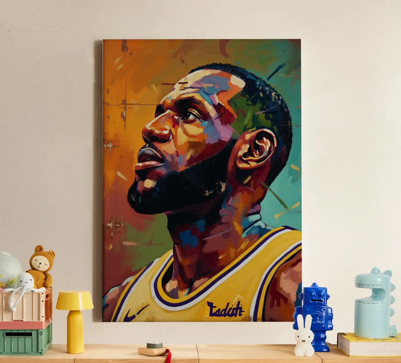 Lebron James abstracte kleurrijke kunst canvas met Baklijst van Lembayung art