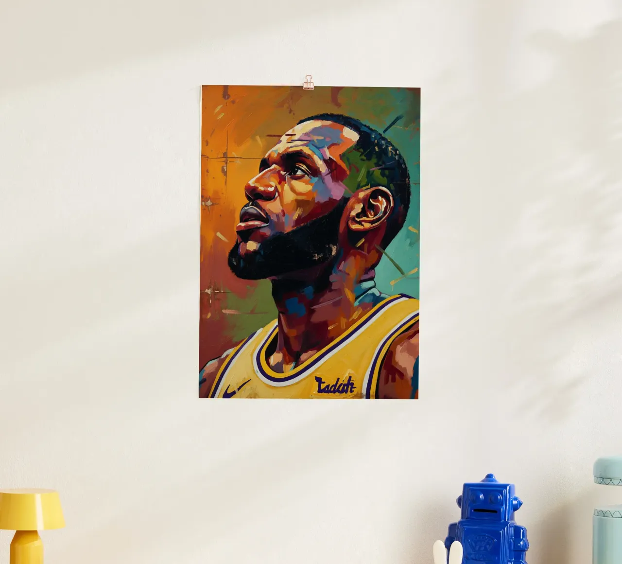 Lebron James abstracte kleurrijke kunst poster met houten frame van Lembayung art