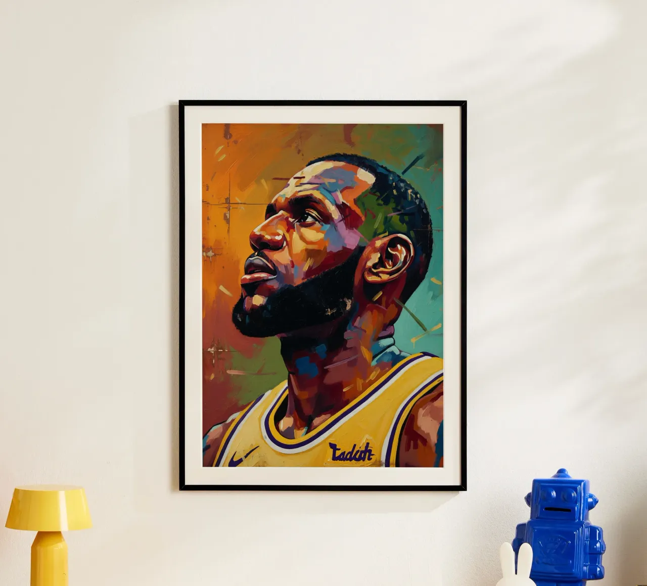 Lebron James abstracte kleurrijke kunst poster met houten frame van Lembayung art
