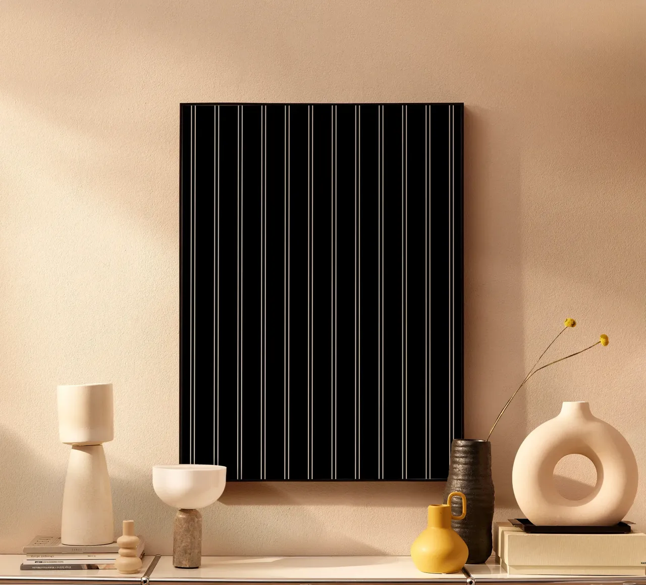 Minimal Basic Classic Doppie strisce bianche su nero alluminio dibond da Beauty in Simplicity