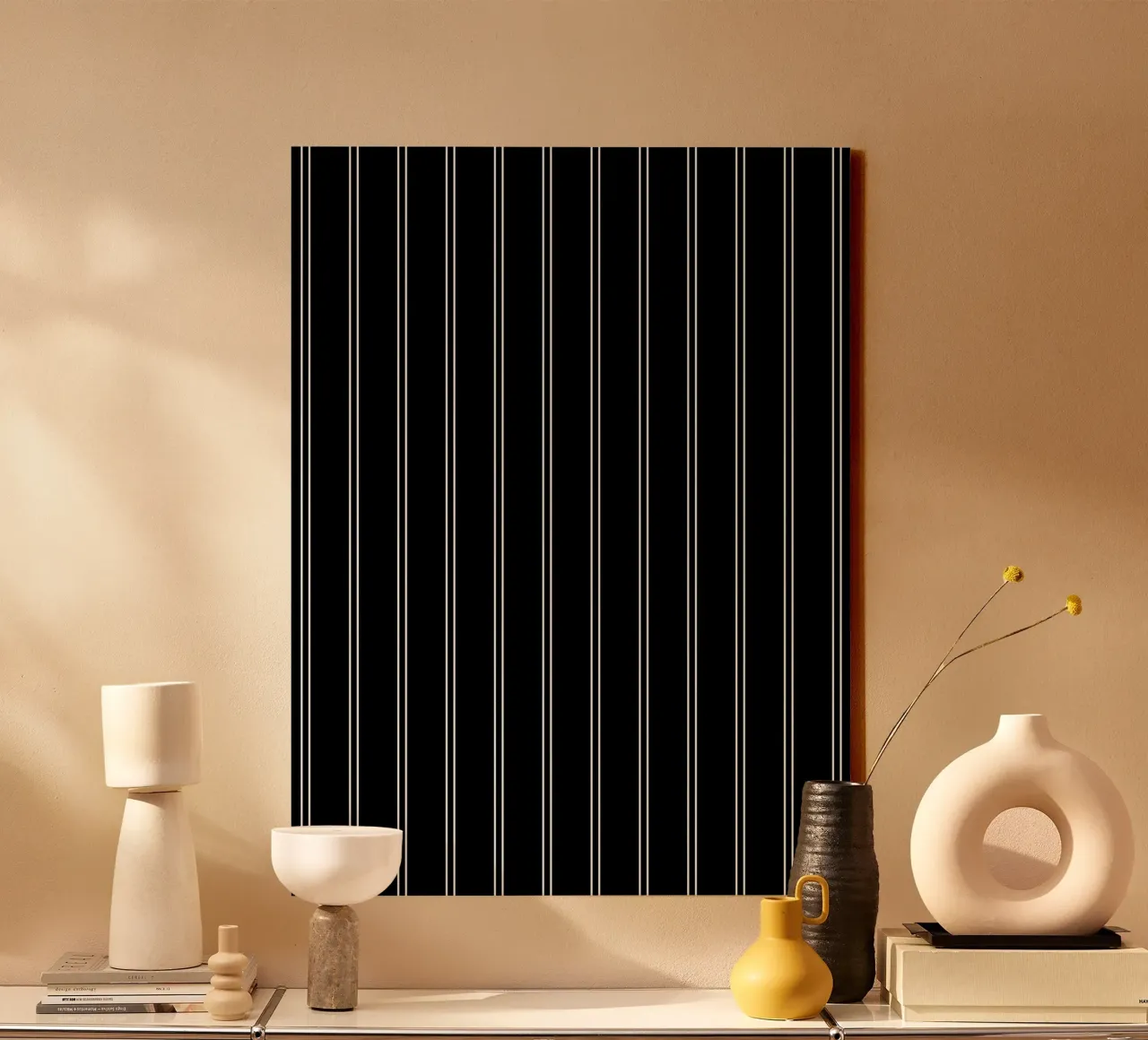 Minimal Basic Classic Doppie strisce bianche su nero tela da Beauty in Simplicity