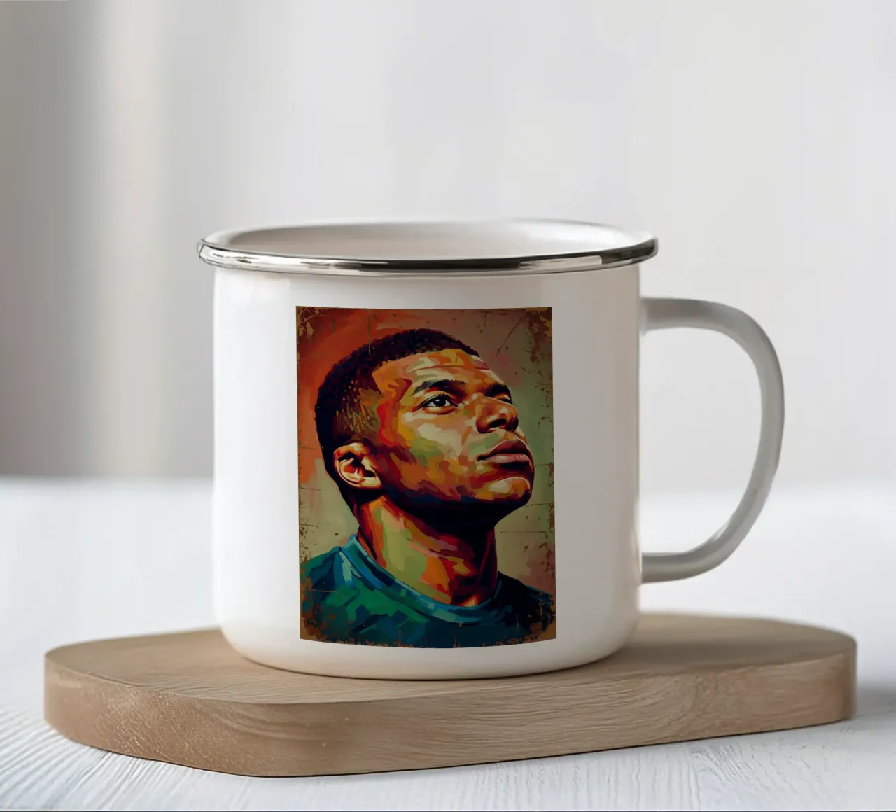 Kylian Mbappe abstracte kunst emaille mok van Lembayung art
