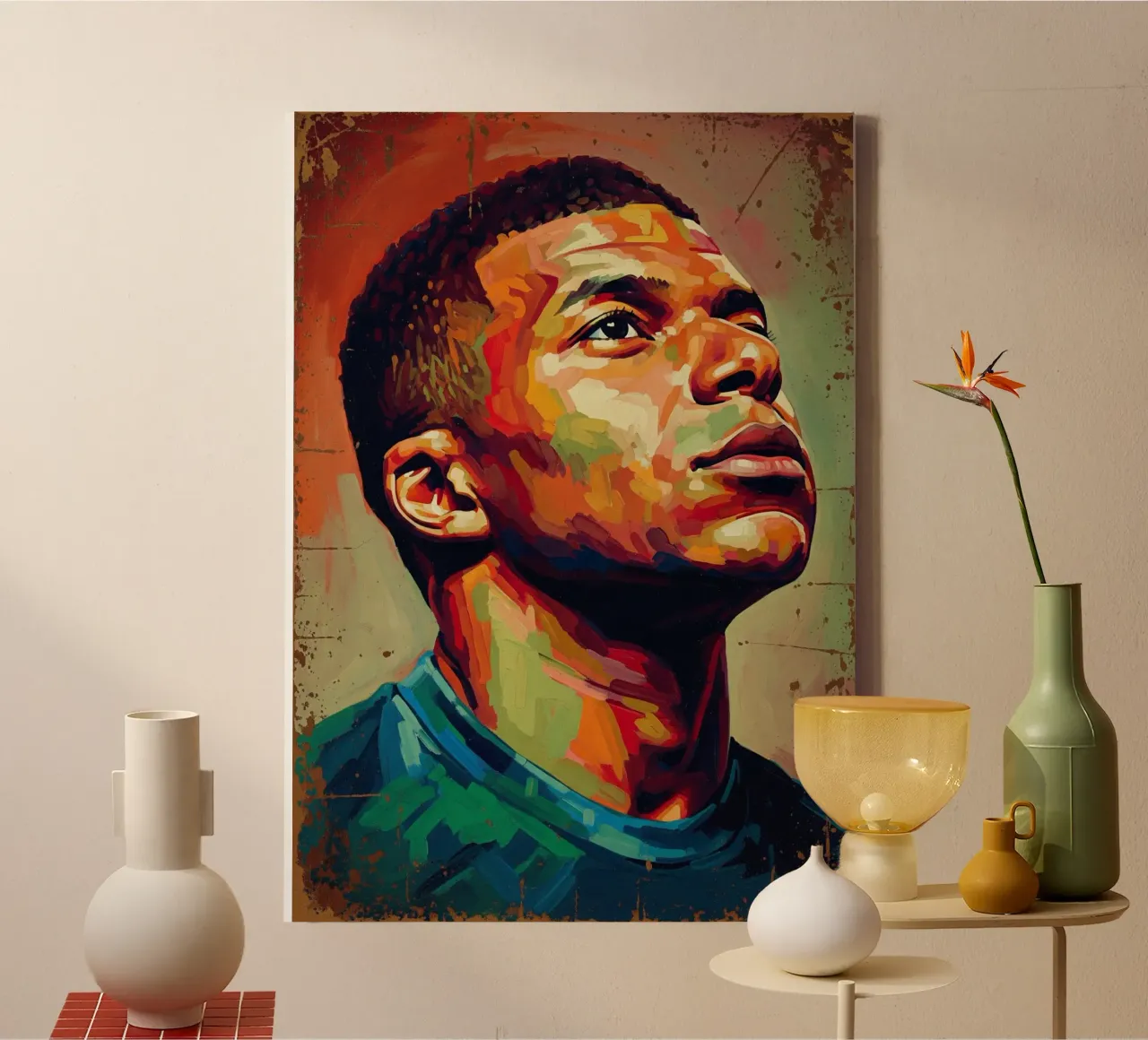 Kylian Mbappe abstracte kunst canvas met Baklijst van Lembayung art