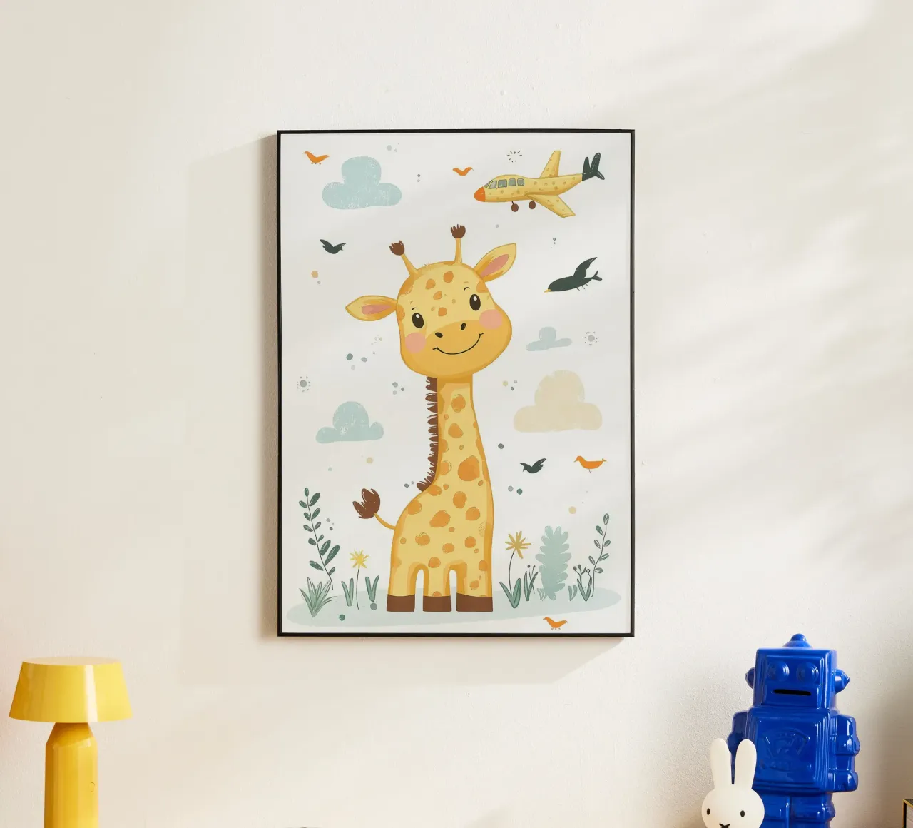 giraffa aereo nuvole uccelli alluminio dibond da David Müller