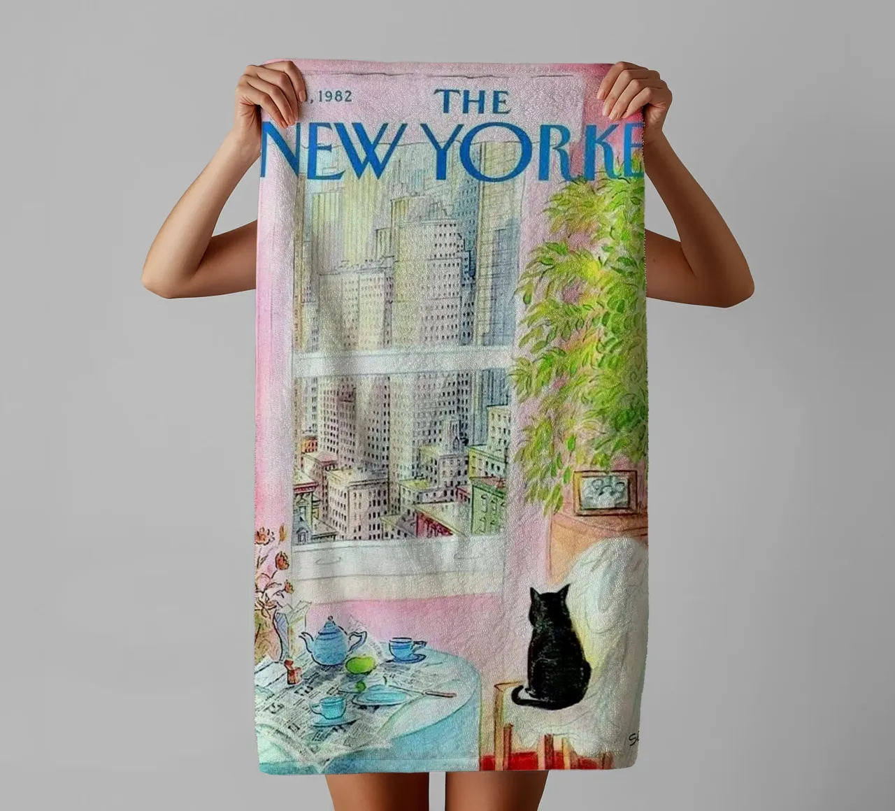 The Cat In The Building towel by cosmos studio