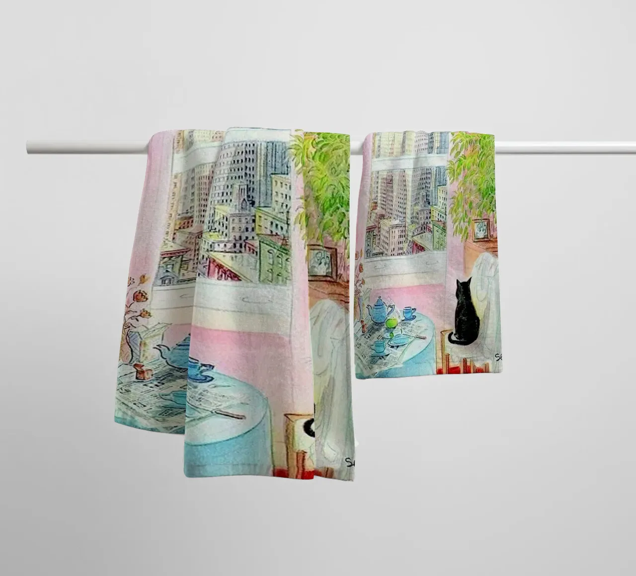 The Cat In The Building towel by cosmos studio