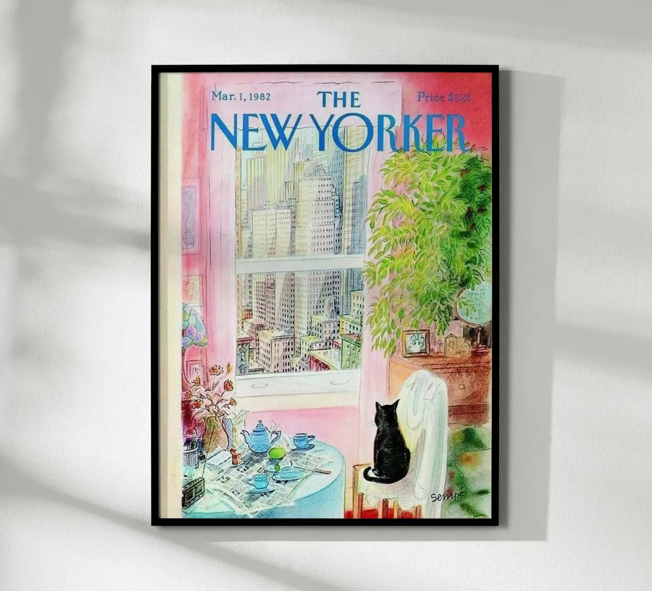 The Cat In The Building poster with wooden frame by cosmos studio