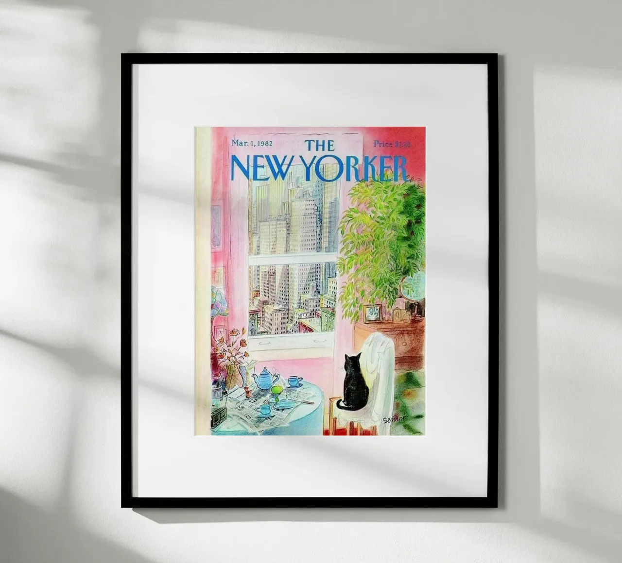The Cat In The Building poster with wooden frame by cosmos studio