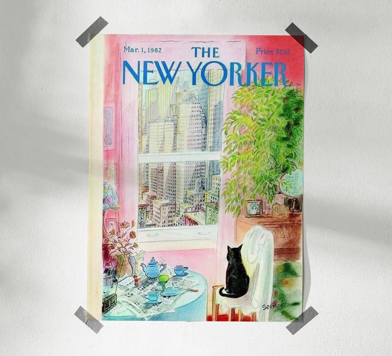 The Cat In The Building poster with wooden frame by cosmos studio