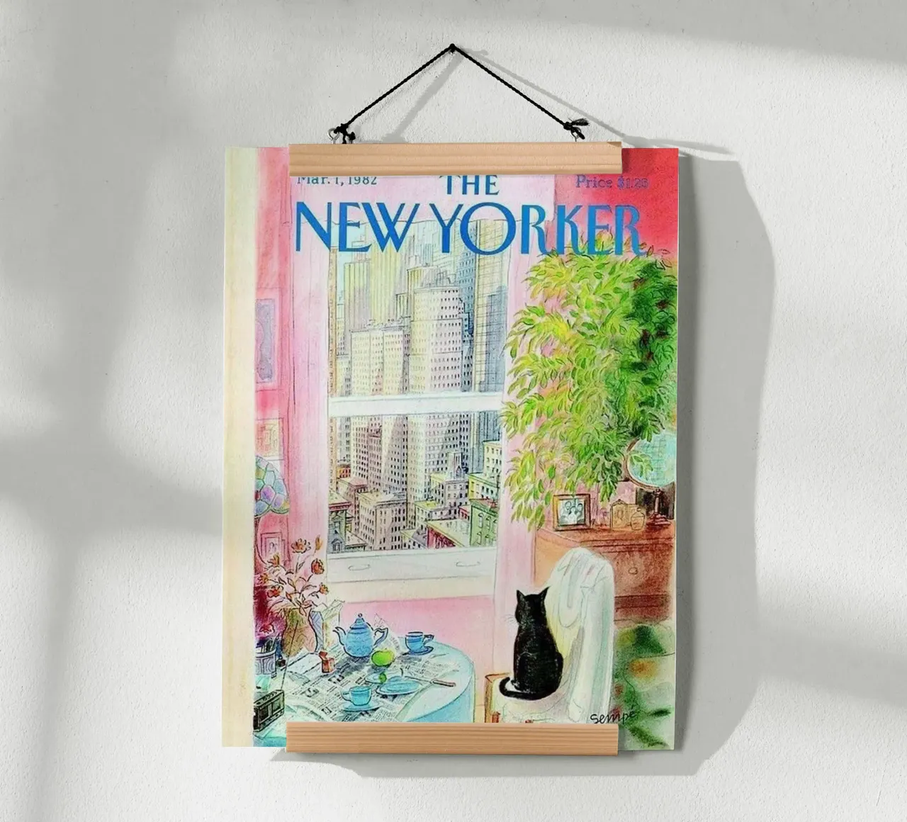 The Cat In The Building poster with wooden frame by cosmos studio