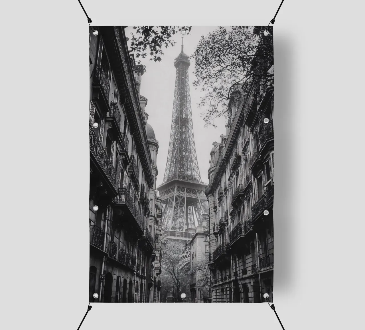 La strada all'ombra della Torre Eiffel telo in pvc da M-Ulrich-Digital Art