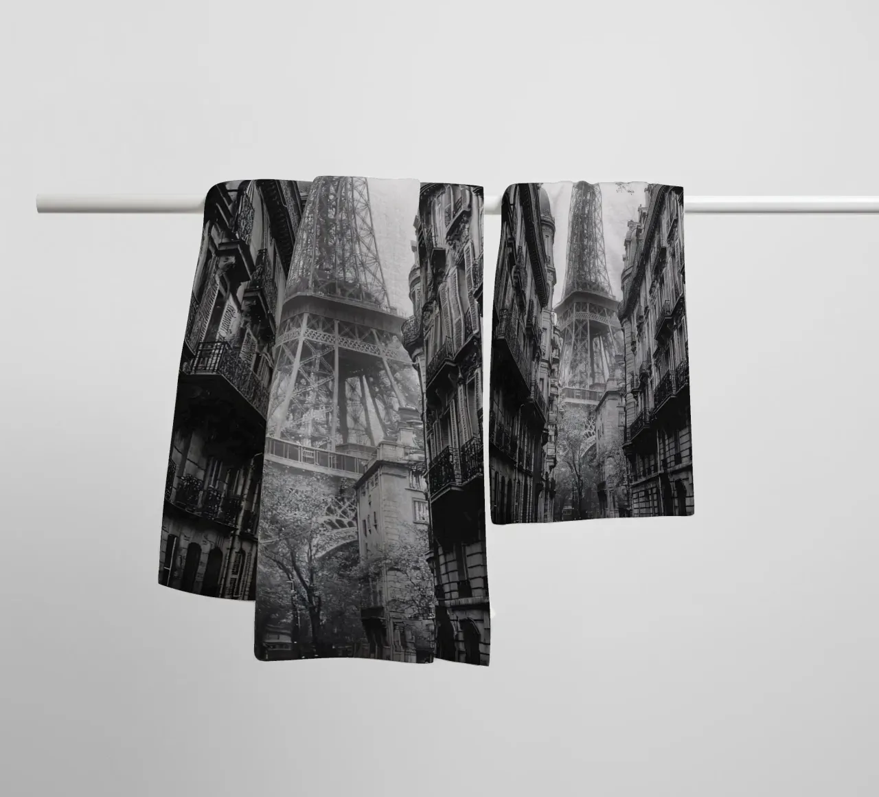 The street in the shadow of the Eiffel Tower towel by M-Ulrich-Digital Art