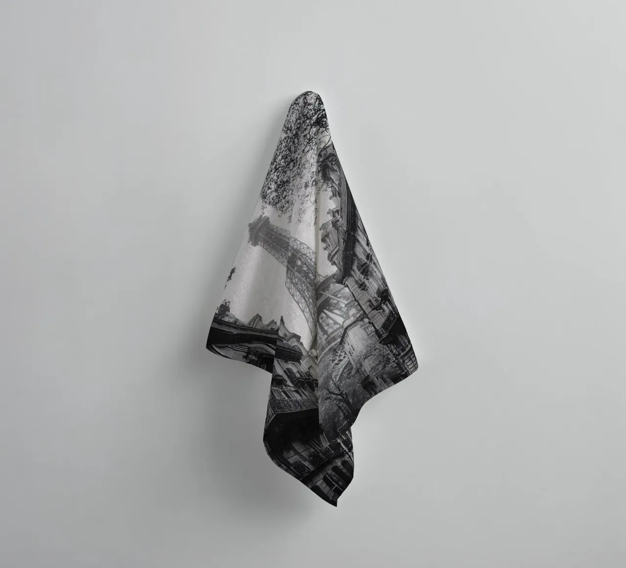 The street in the shadow of the Eiffel Tower towel by M-Ulrich-Digital Art