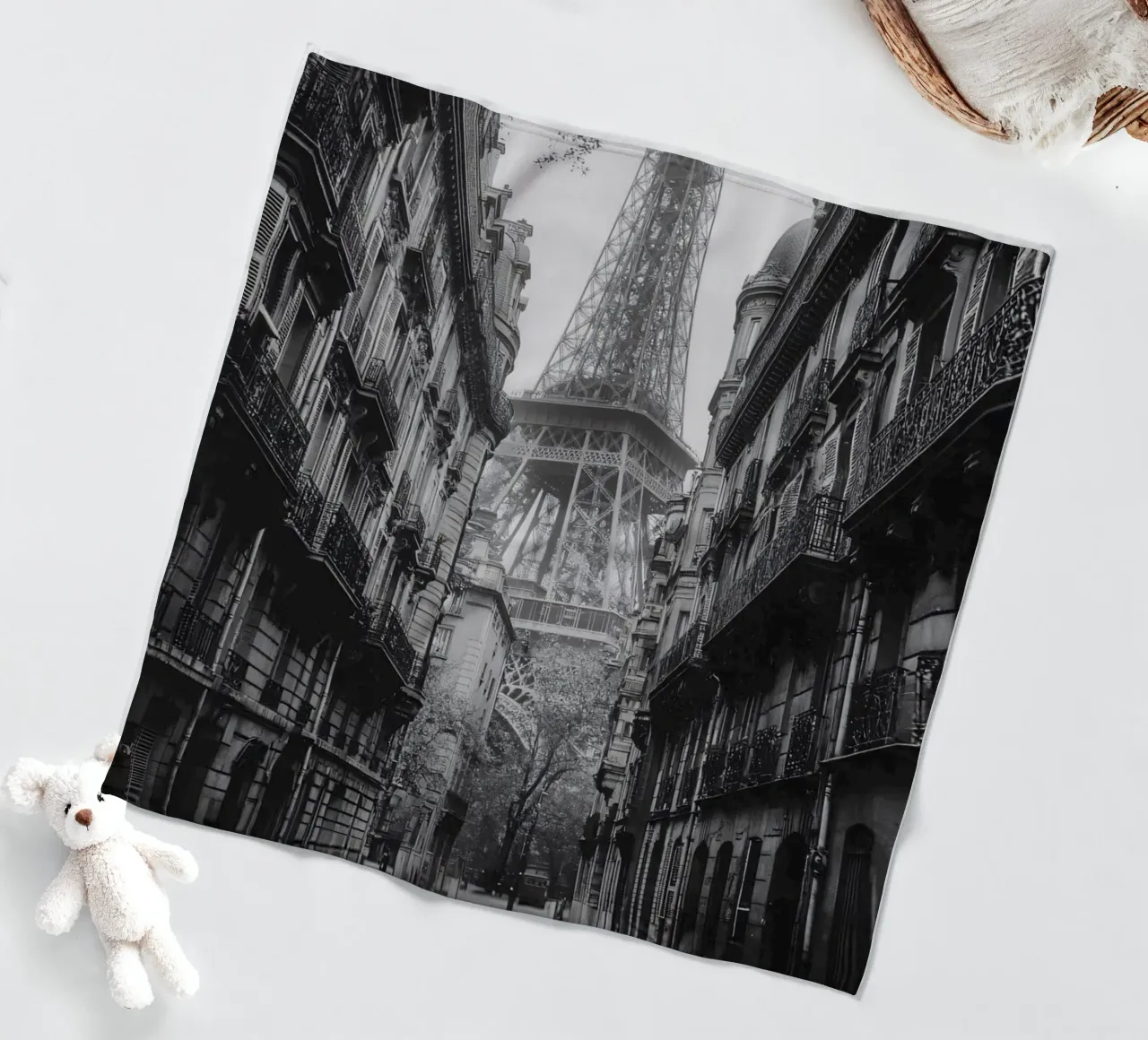The street in the shadow of the Eiffel Tower fleece blanket by M-Ulrich-Digital Art