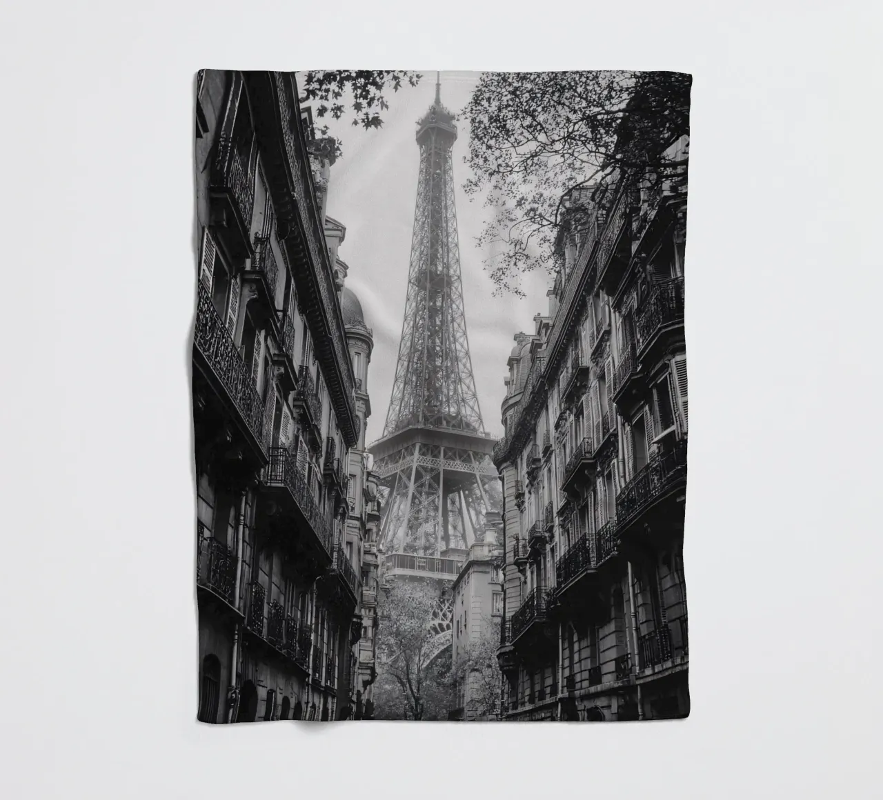 The street in the shadow of the Eiffel Tower fleece blanket by M-Ulrich-Digital Art