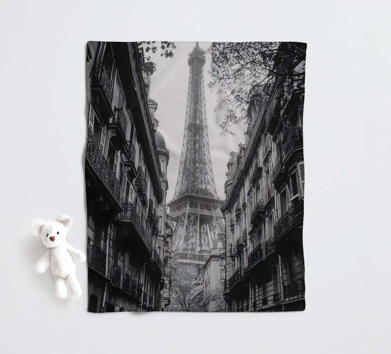 The street in the shadow of the Eiffel Tower fleece blanket by M-Ulrich-Digital Art