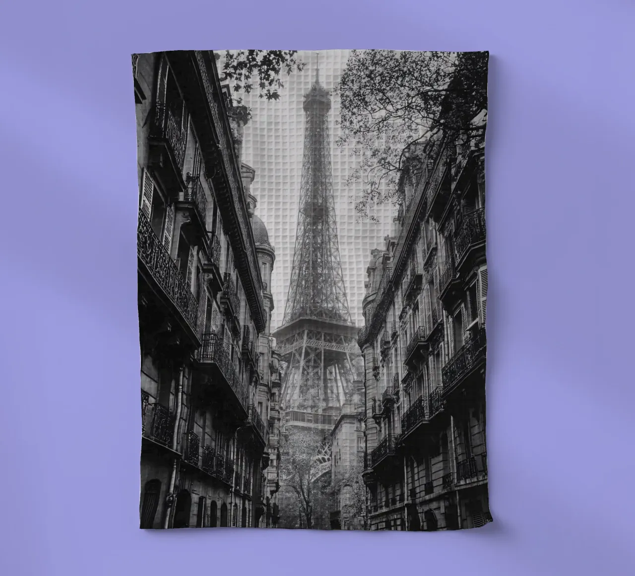 The street in the shadow of the Eiffel Tower tea towel by M-Ulrich-Digital Art