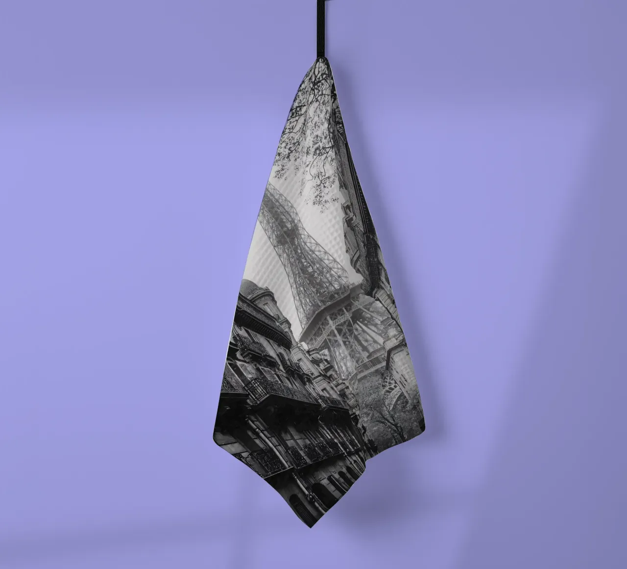 The street in the shadow of the Eiffel Tower tea towel by M-Ulrich-Digital Art