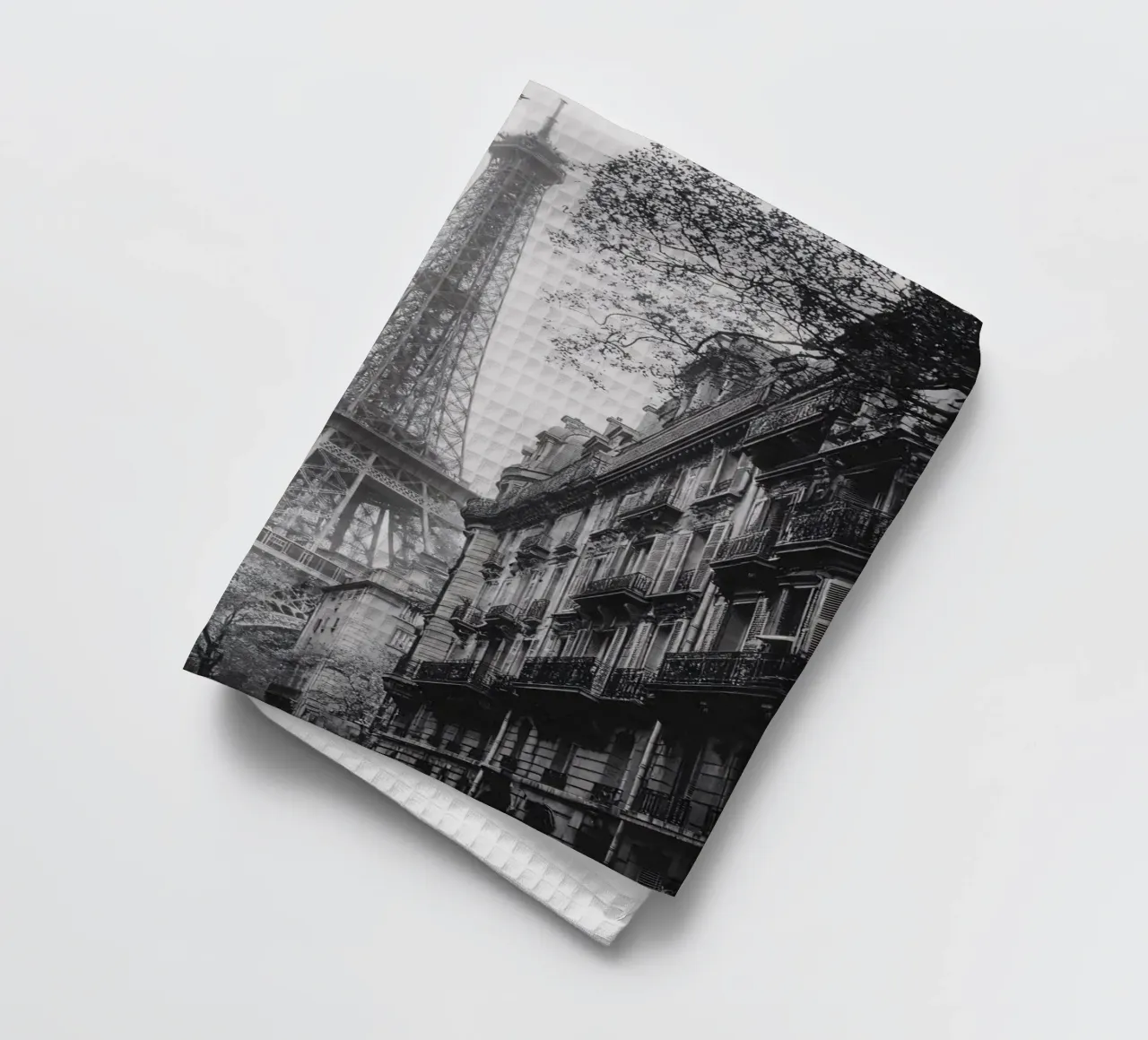 The street in the shadow of the Eiffel Tower tea towel by M-Ulrich-Digital Art