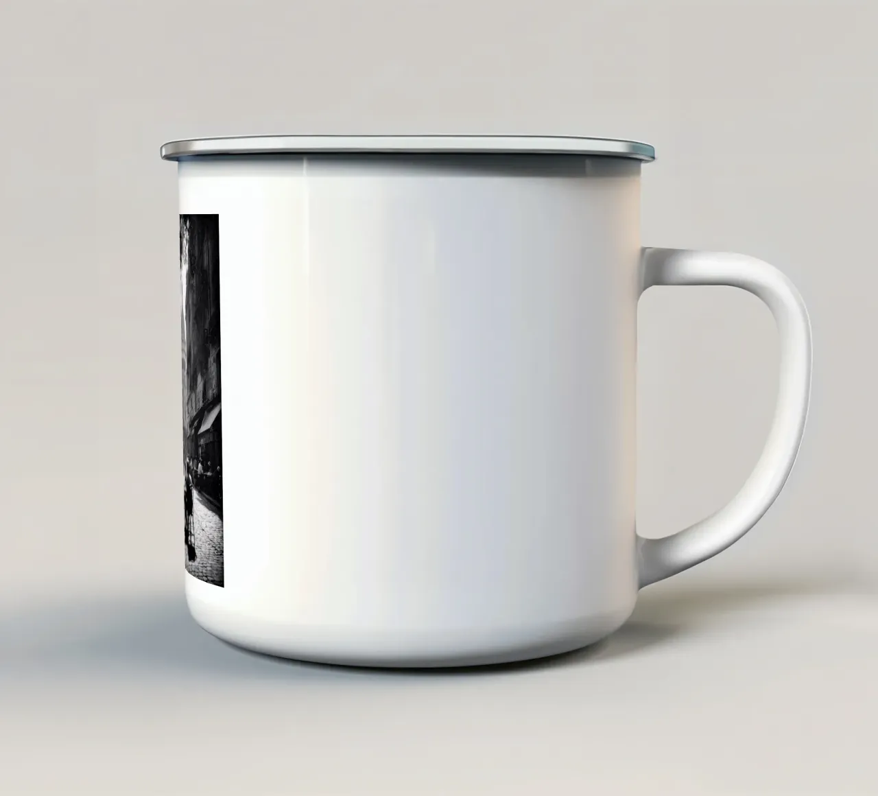 Tre uomini, un caffè e il Sacro Cuore tazza in smalto da M-Ulrich-Digital Art