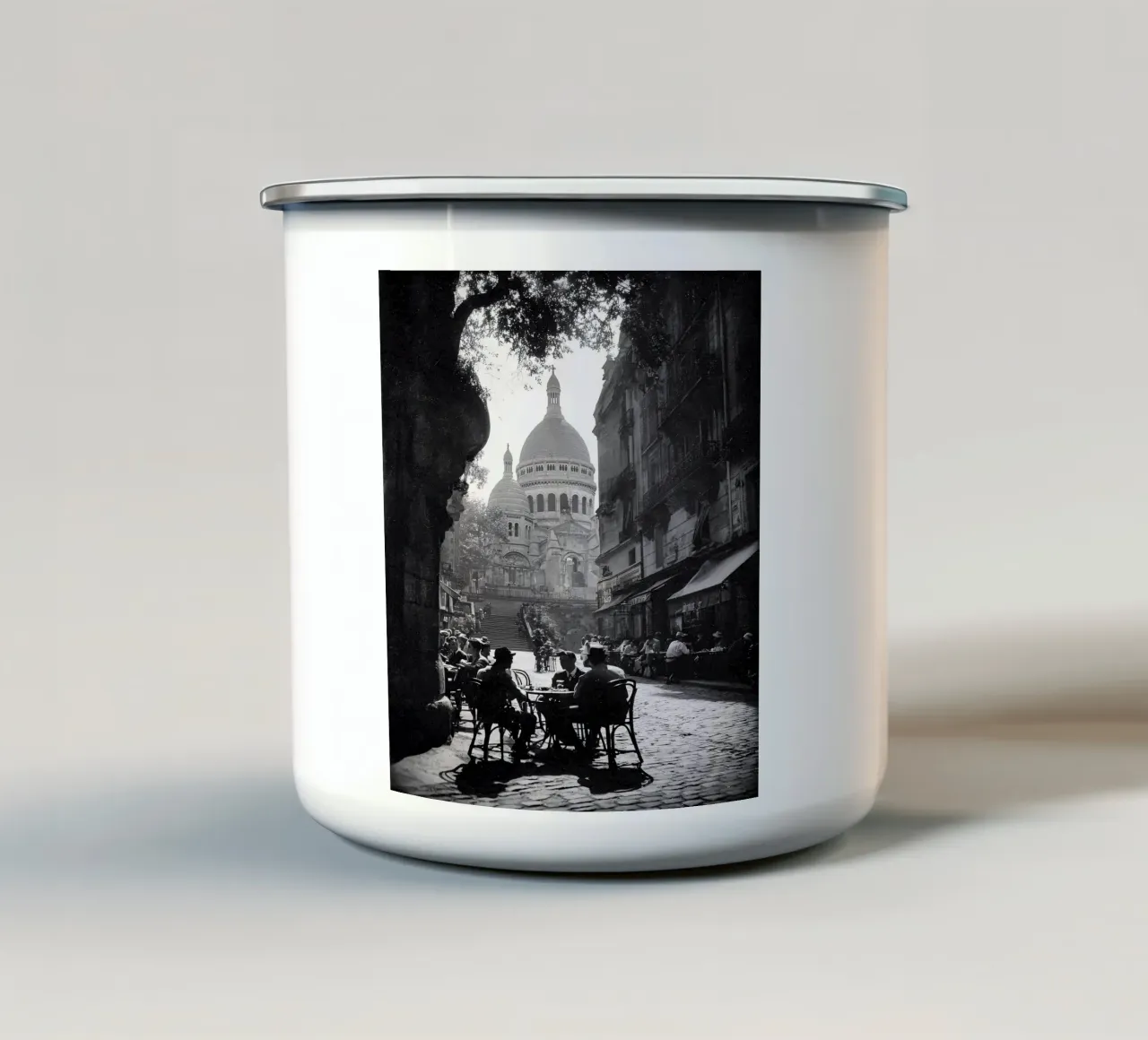 Tre uomini, un caffè e il Sacro Cuore tazza in smalto da M-Ulrich-Digital Art