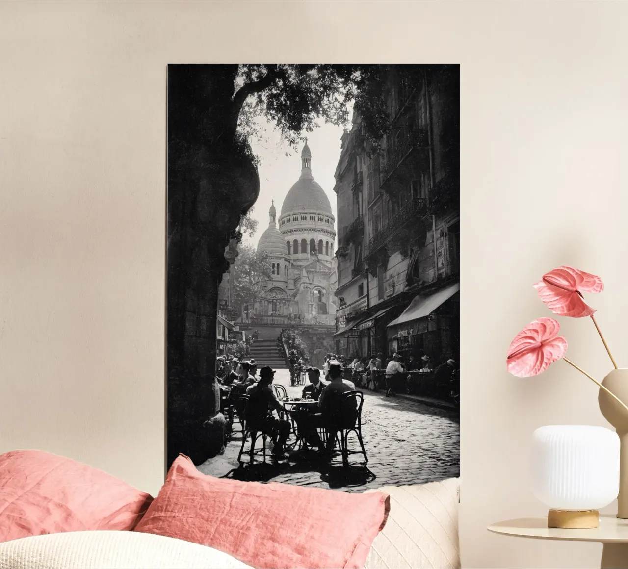 Tre uomini, un caffè e il Sacro Cuore poster con telaio in alluminio da M-Ulrich-Digital Art