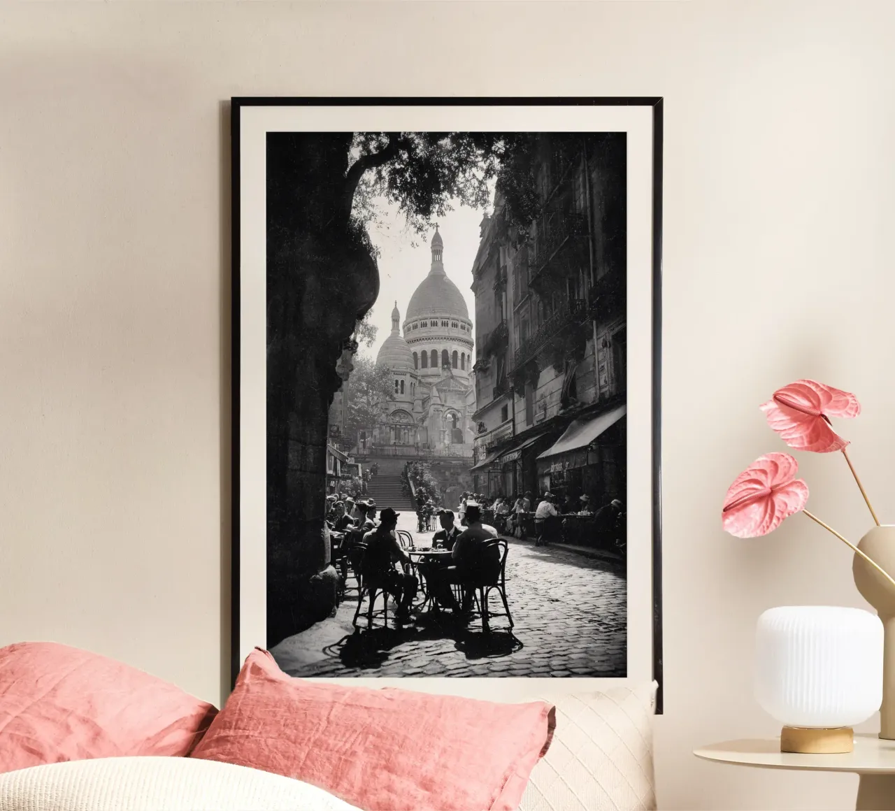 Tre uomini, un caffè e il Sacro Cuore poster con telaio in alluminio da M-Ulrich-Digital Art