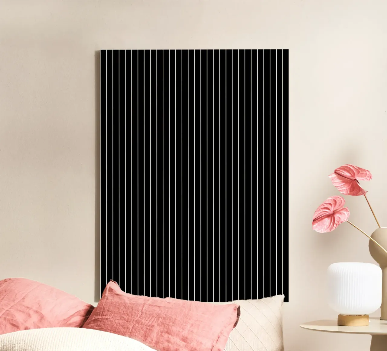 Minimal Basic Klassischer Nadelstreifen | Weiß auf Schwarz Leinwand von Beauty in Simplicity