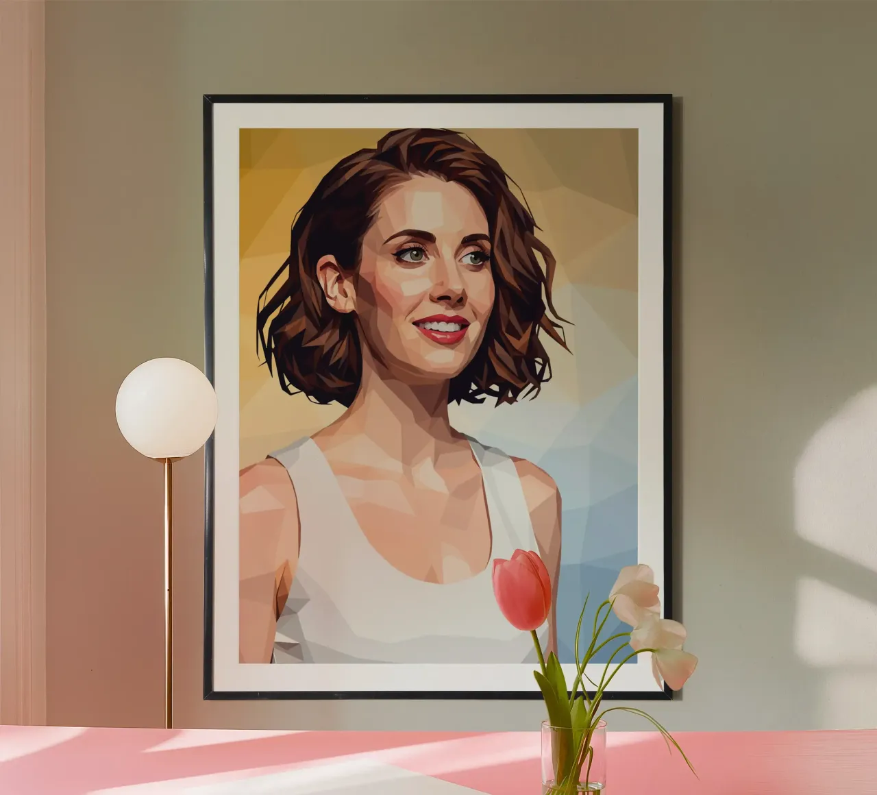 Alison Brie Low poly poster con telaio in plastica da Low Profile