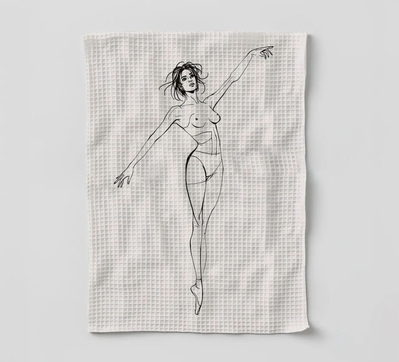 Dessin au trait d'une femme nue en train de danser torchon de DesignDoodle