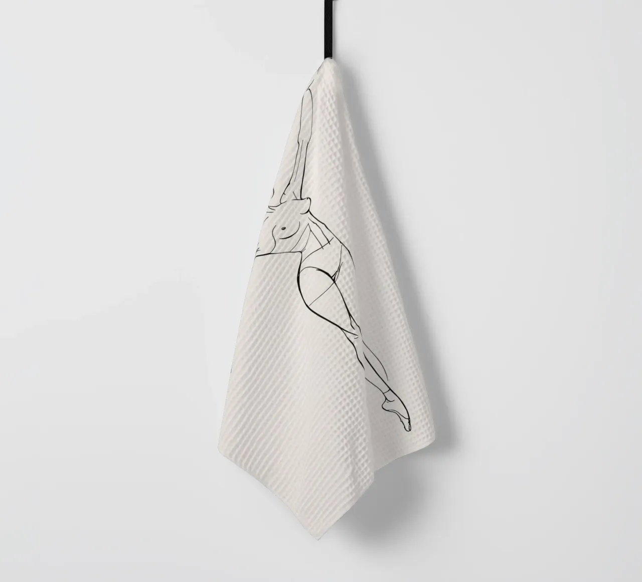 Dessin au trait d'une femme nue en train de danser torchon de DesignDoodle