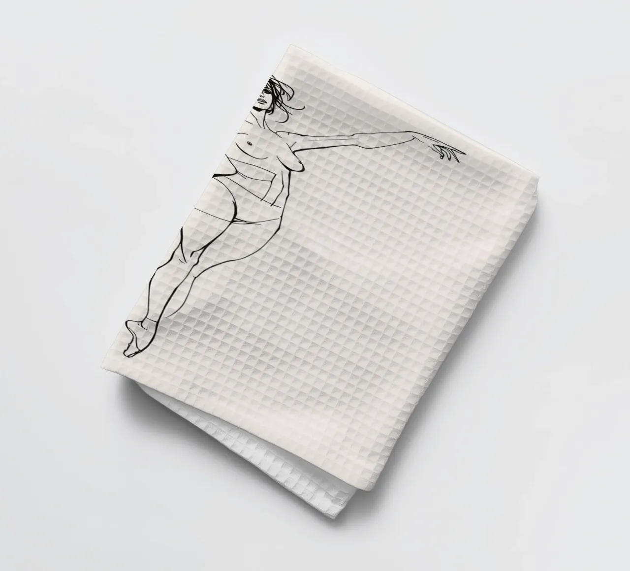 Dessin au trait d'une femme nue en train de danser torchon de DesignDoodle