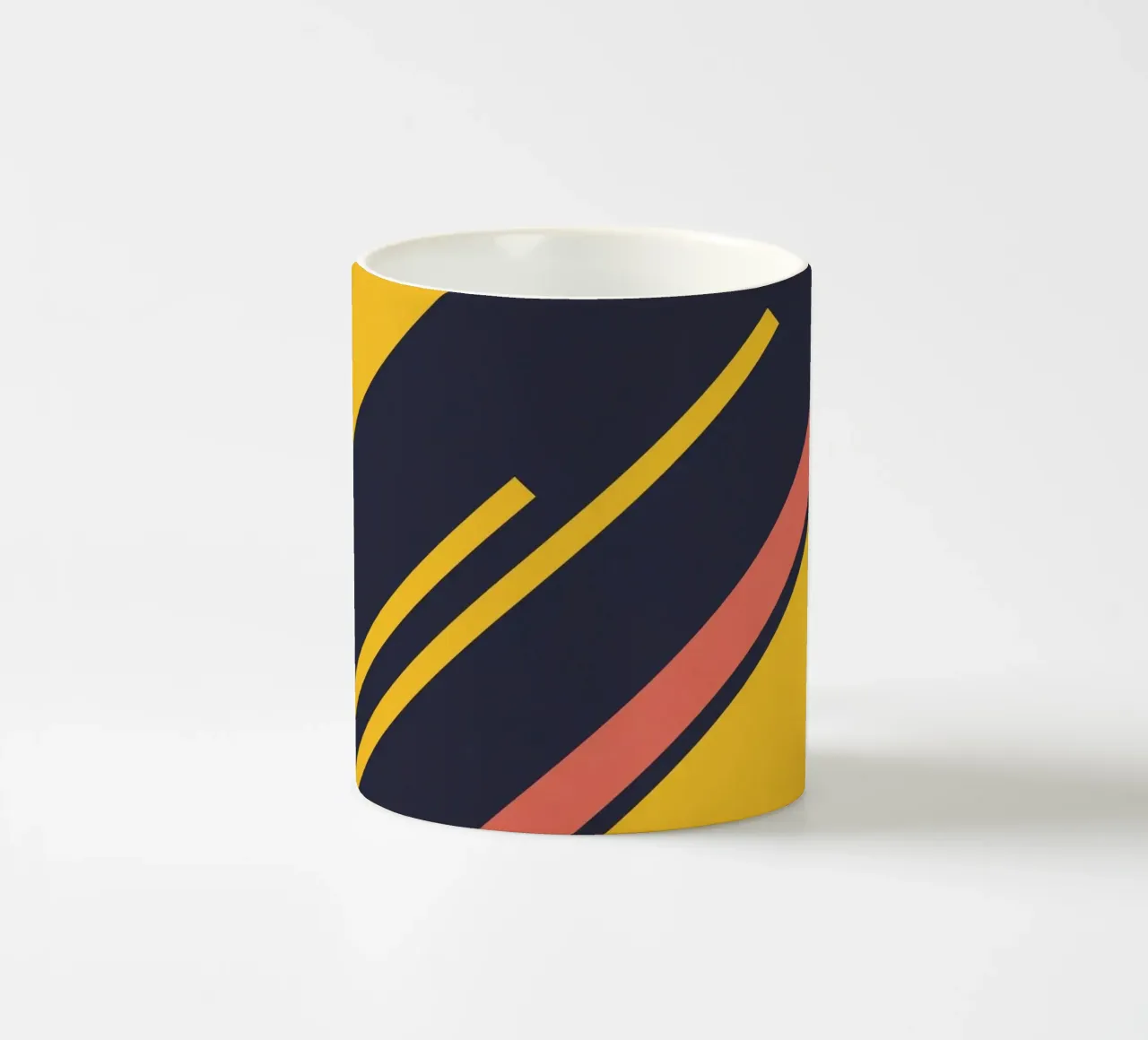 Strisce retrò in blu e giallo corallo tazza in ceramica da Petra Lang