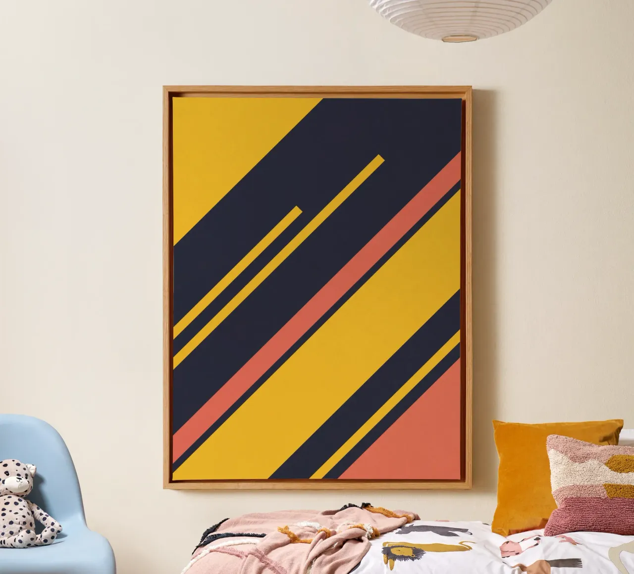 Rayures rétro en bleu corail jaune toile avec Caisse américaine de Petra Lang