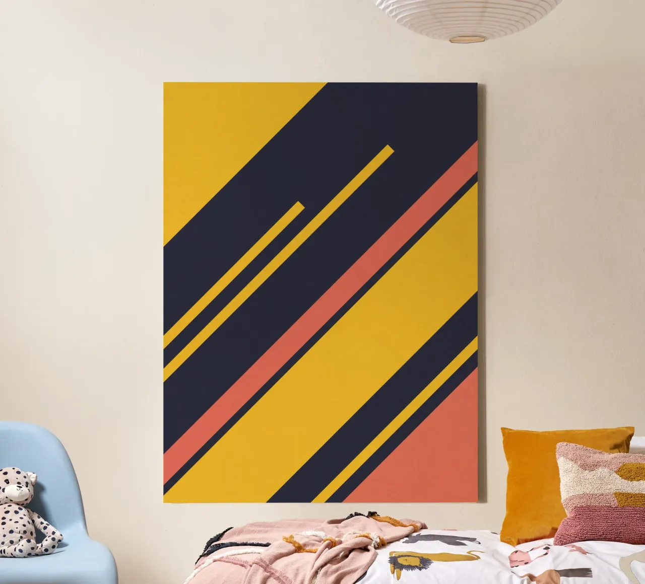 Rayures rétro en bleu corail jaune toile avec Caisse américaine de Petra Lang