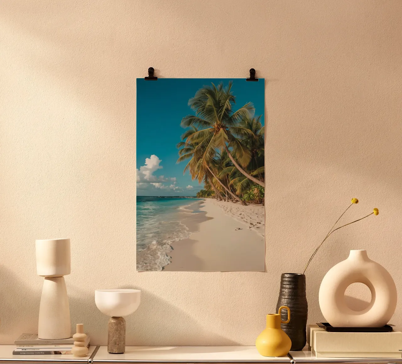 Spiaggia con palme e acqua turchese poster da DesignDoodle